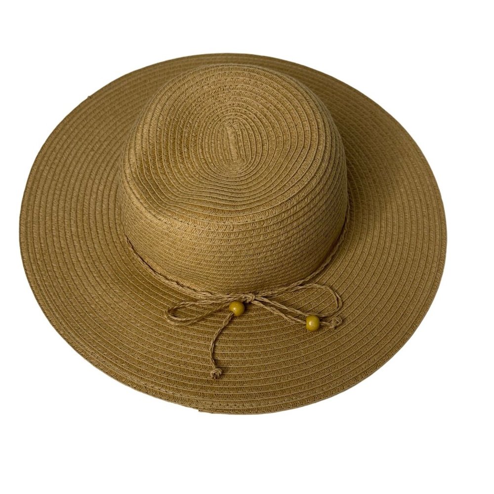 Augus T summertime jute/bead trim one size fits most adjustable paper hat